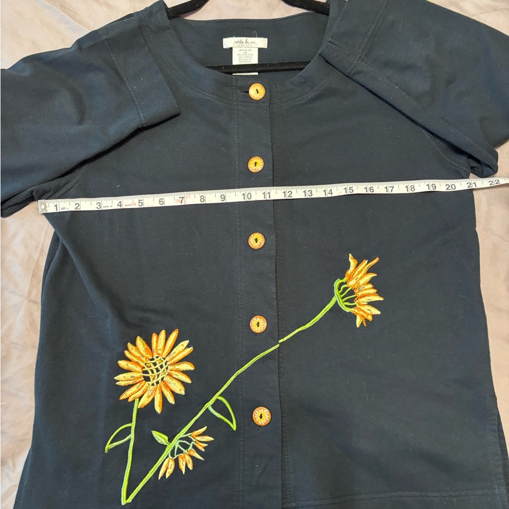 Natalie & Me Weekend Black Floral Embroidered Button-Front Cardigan 100% Cotton - Picture 10 of 10